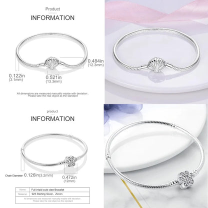 Silver 925 Bracelet Original Bracelets Colorful Zircon Heart Flower Cat Snake Chain For DIY Charms 17-20CM Luxury Jewelry Gifts