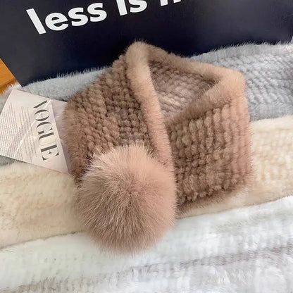 Mink Fur Scarf For Women Winter Warm Mink Fur Neck Warmer With Fox Fur Ball Double-Sided Real Fur Scarf Luxury Natural Fur Scarf