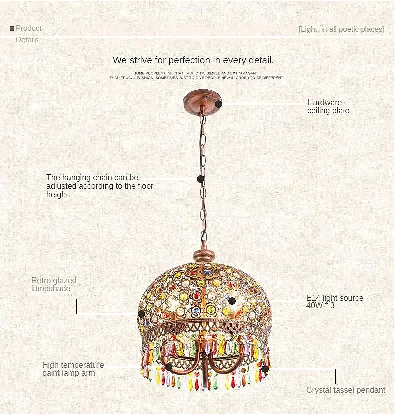 design lamp pendant lighting crystal Bohemia Retro droplight Iron handmade pendant lights for restaurants hanging lights bedroom