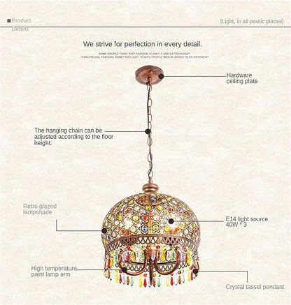 design lamp pendant lighting crystal Bohemia Retro droplight Iron handmade pendant lights for restaurants hanging lights bedroom