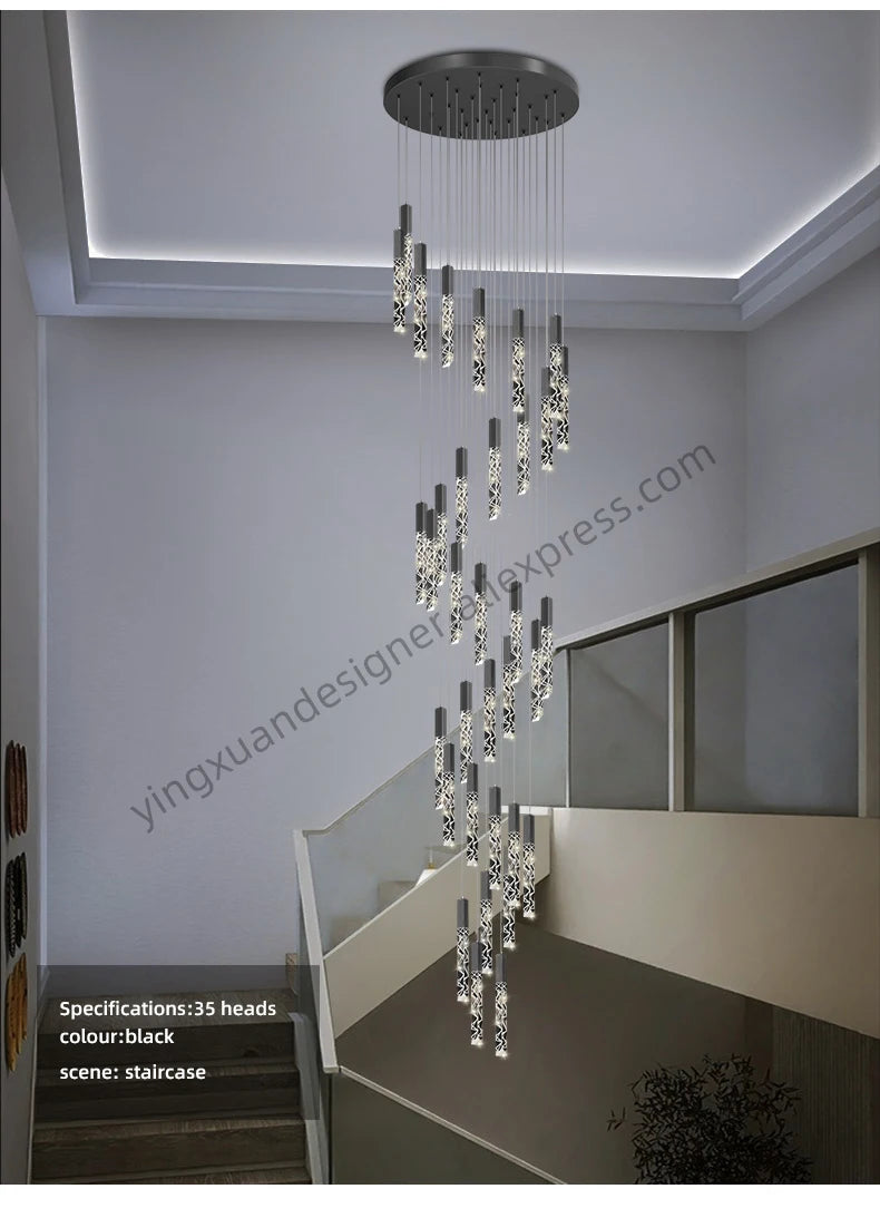 Crystal Staircase Pendant Lamp Modern Gold Lighting Fixture Ceiling Hang Pendant Light Luster Indoor Villa Loft Stair Chandelier