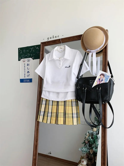Japanese JK Uniform Polo Shirt and Skirt Suit Spring and Summer Wear Genuine All-match College Style Female Cute Lady Quiet