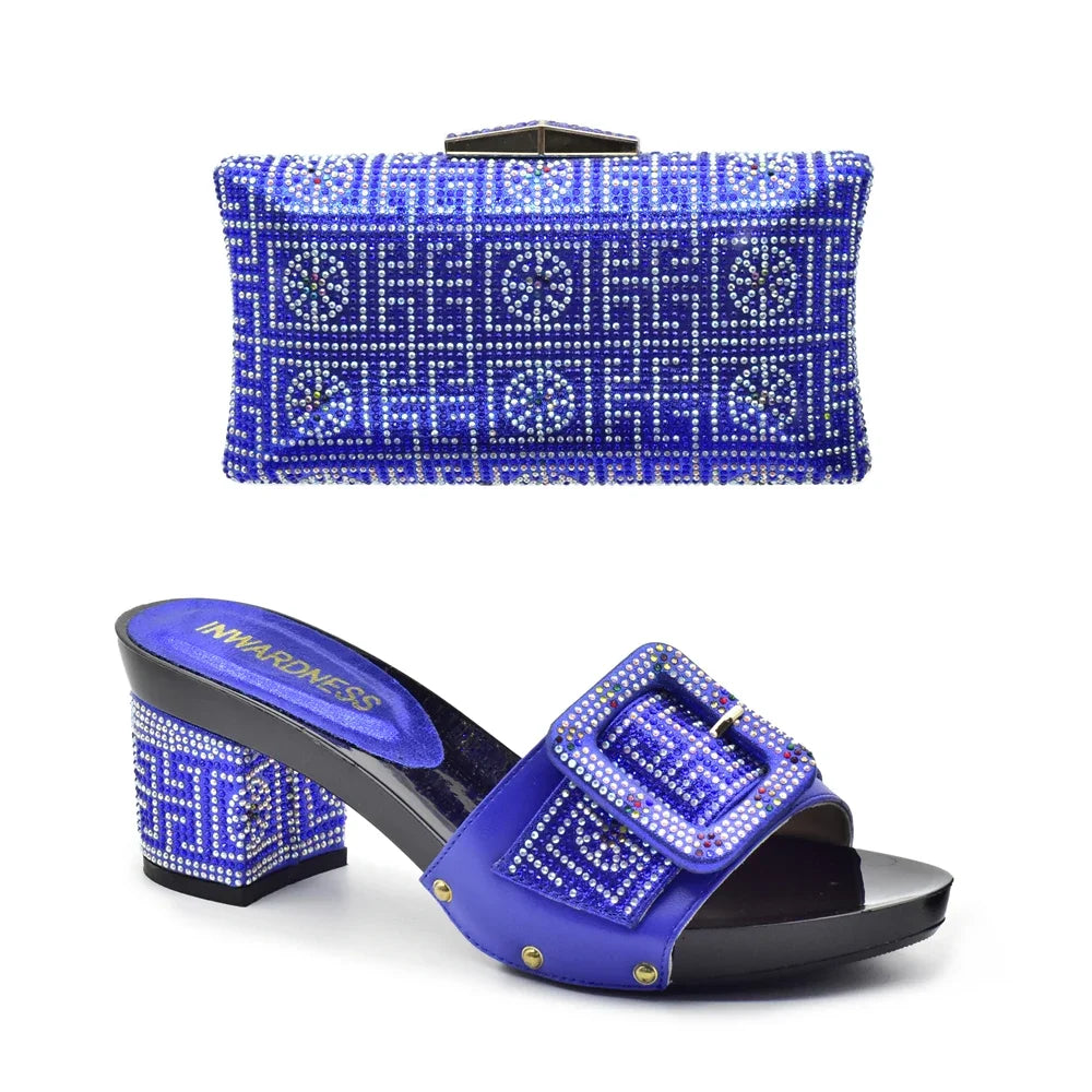 Latest African Shoes and Matching Bags Italian Nigerian Women Wedding Shoes and Bag Set with Rhinestone Luxury Designer Pumps