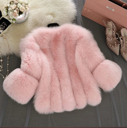 2026 Winter Pink Plus Size Faux Fur Coat Women Elegant Long Sleeve Fluffy Cardigan Jacket Ladies Large Thick Warm Furry Outwear