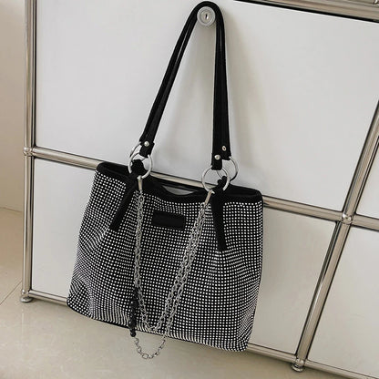 Yogodlns Luxury Rhinestone Bucket Bag For Women Fashion Brands Shouldr Bag Trendy Underarm Bag Shopping Handbag Purse Bolsa