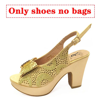 Newest Coming Pointed Toe Italian Design Italian Women Shoes Matching Bags in Silver Color for Wedding Nigerian Ladies Sandals