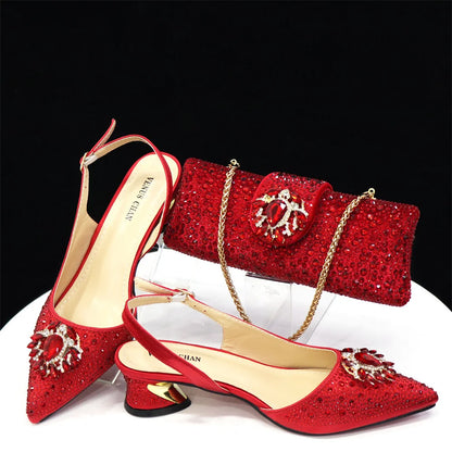 Venus Chan Royal Blue Sandals for Women 2024 Luxury Wedding Pumps Med Heels Rhinestone Design Party Shoes and Bags Set