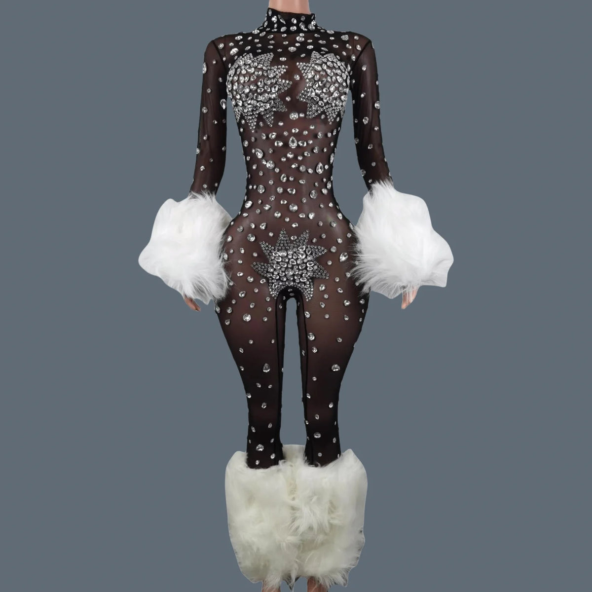 Shiny Crystals Pink Mesh Jumpsuit Sexy Feather Designe Birthday Jumpsuit Club Singer Event Performance Costume Stage Wear Guibin