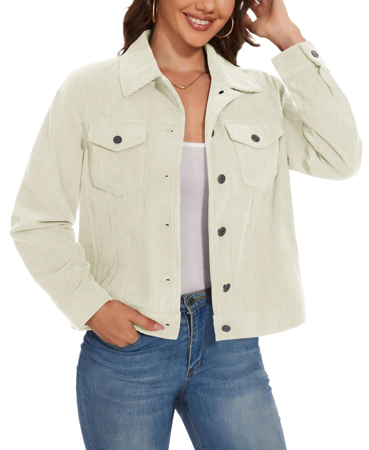 TACVASEN Fashion Corduroy Cargo Jackets Womens Button-Down Soft Warm Casual Outwear Lightweight 4 Pockets Outdoor Workwear Coats