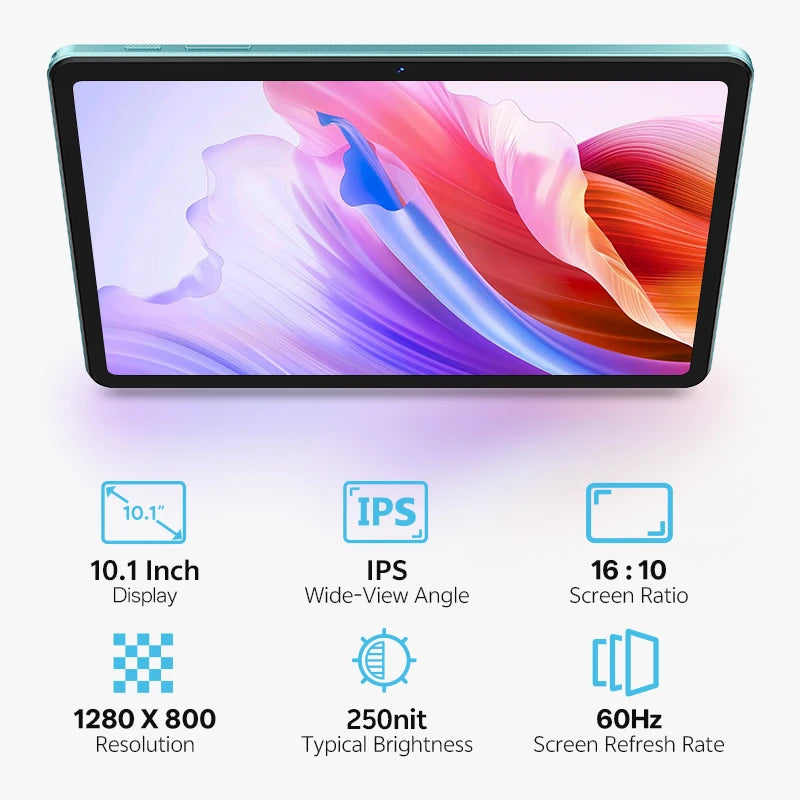 SVITOO Tablet 2026 Android 16 10.1 Inch IPS HD Screen Unisoc T7250 Octa-Core Processor 4GB Physical RAM + 16GB Virtual RAM 128GB ROM 1TB Expandable 6600mAh Battery 2.4GHz 5GHz WiFi 5 Bluetooth 5.0 GPS Widevine L1 With Case Ta