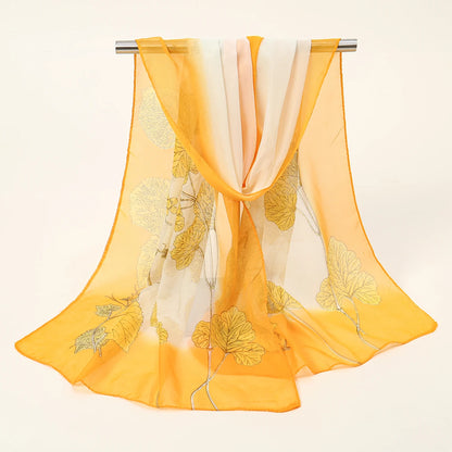 Summer Floral Printed Scarf Elegant Lightweight Chiffon Silk Shawls Travel Beach Sunscreen Towel Fashion Headband Turban