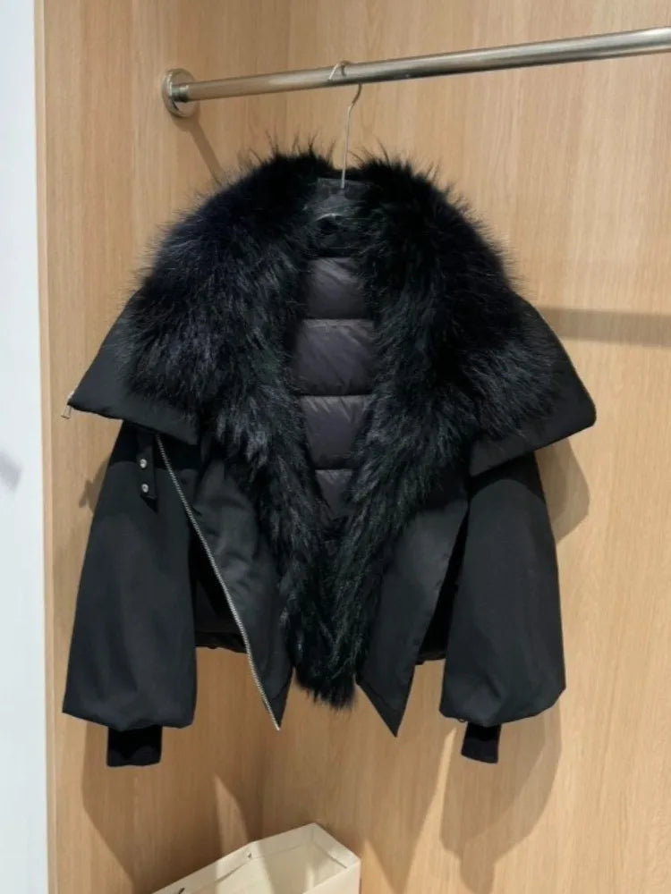 OFTBUY New Winter Jacket Women Large Real Fox Fur Collar Puffer Jacket Loose Warm Parkas Female White Duck Down Coats Female