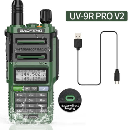 Baofeng UV 9R Pro V2 IP68 Waterproof Walkie Talkie Tri-Power Type-C Charger Dual Band Transceiver Ham Two Way Radio Marine Radio