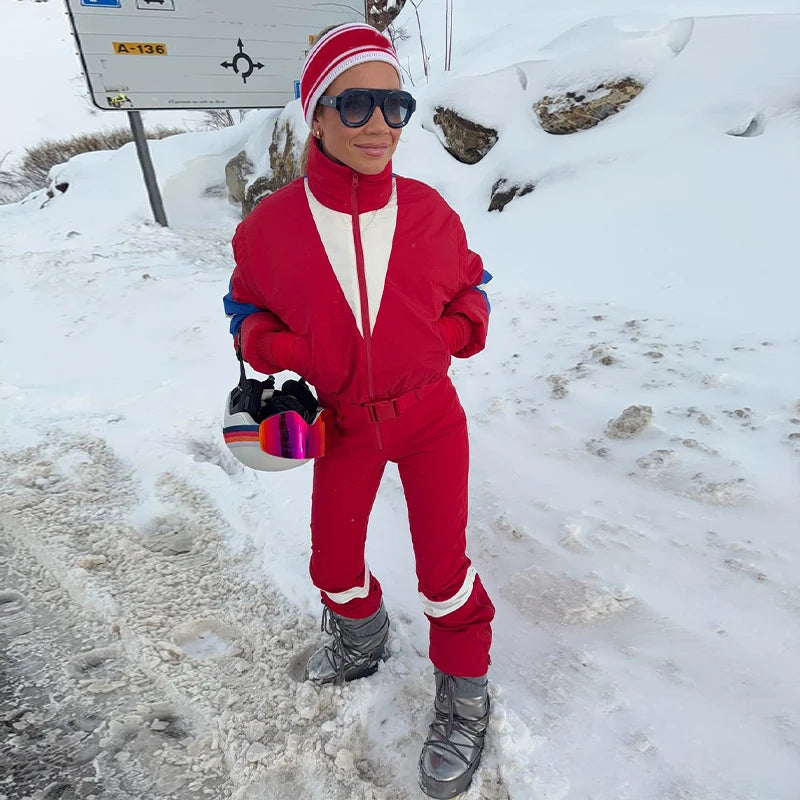 Casual Stand Collar Women Ski Jumpsuits Zippers Waist-Closed Thicken Lady Jumpsuit 2026 Autumn Winter Fashion Female Skiwear