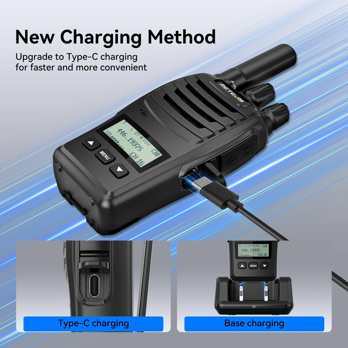 Retevis H777D Walkie Talkie PMR446 Portable License-Free LCD Display Radio Long Range Type-C Camping Use