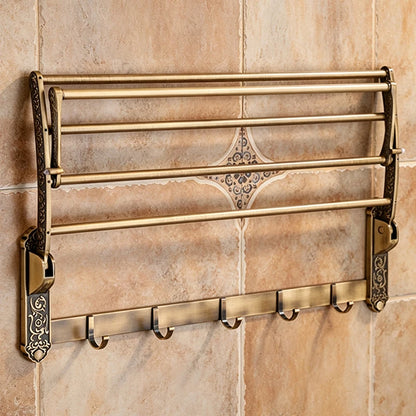 Aluminum Foldable Antique Brass Bath Towel Rack Active Bathroom Towel Holder Double Towel Shelf With Hooks Bathroom Accessories