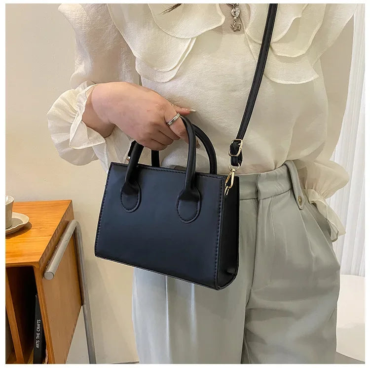 Minimalist Black Small Square Bag All-Match Top Handle Purse Classic Shoulder Bag for Work Women Handbags Crossbody Bags Purse