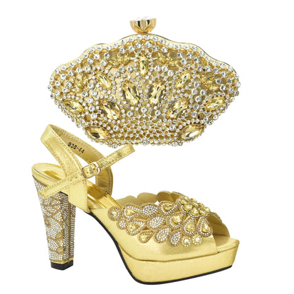 Fashion Italian Shoe and Bag Set for Party In Women Afrcan Party Shoes with Bag Set with Rhinetsone Luxury Shoes Women Designers