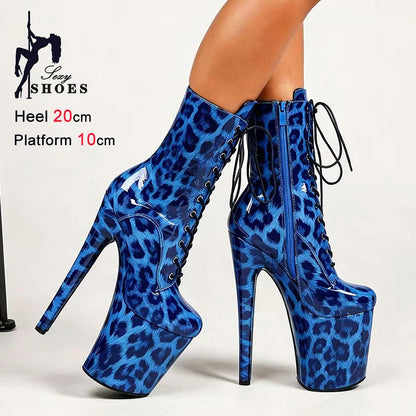 Stripper Heels 20CM/8Inches Supers Fashion Pole Dance Shoes For Nightclub Club Party Women Platform Leopard print Short Boots