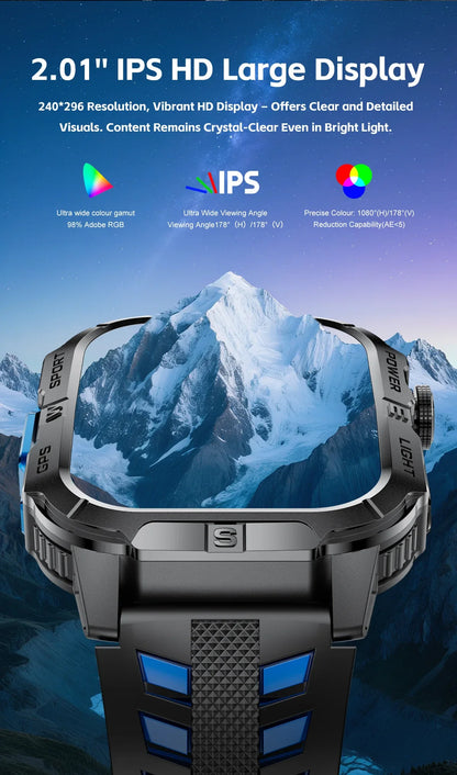 New Outdoor Military Men Smartwatch Equipped With GPS Sports LED Lighting, Compass, Wireless Communication IP68 Waterproof Watch