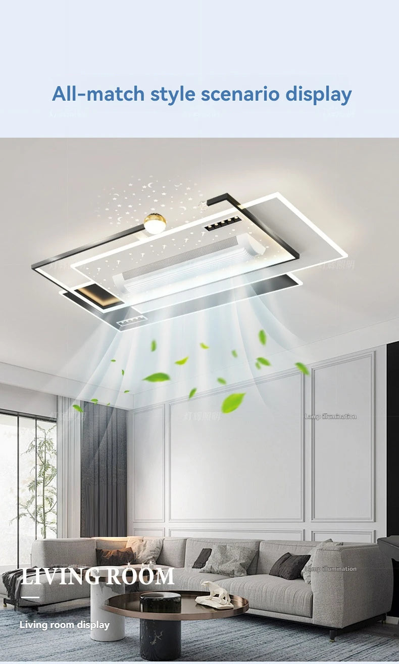 LED Bladeless Fan Light, Living Room Light, Modern Minimalist Smart Remote Control, Master Bedroom Study Ceiling Light 110V/220V