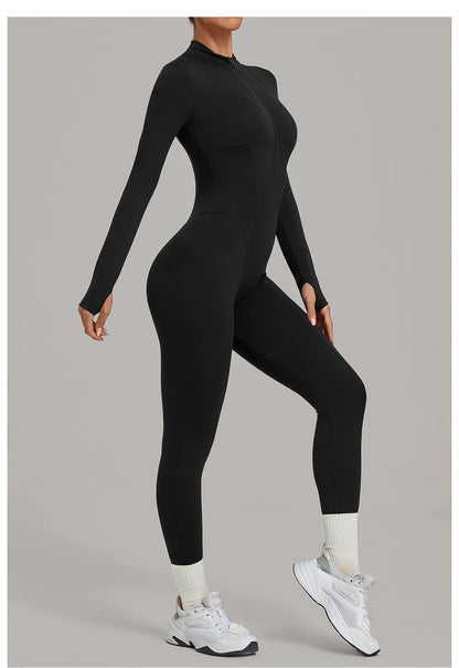 Zipper Jumpsuits for Woman No Padding Sports Overalls for Women Long Sleeve Gym Clothes Woman Activewear 2026 Purple Coffee XL