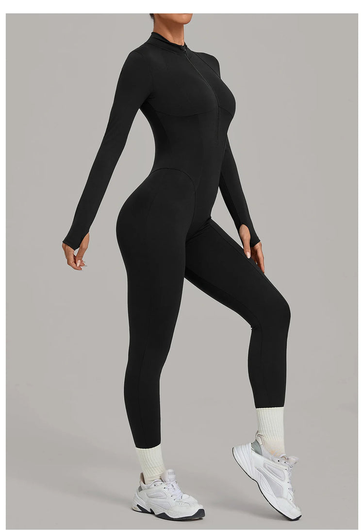 Zipper Jumpsuits for Woman No Padding Sports Overalls for Women Long Sleeve Gym Clothes Woman Activewear 2026 Purple Coffee XL