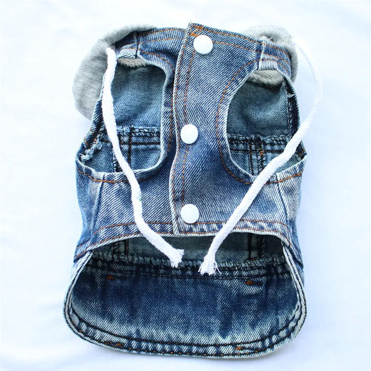Cool Dog Jean Jacket Vest with D-Ring Hoodies for Small Medium Dogs, Spring Dog Clothes Puppy Denim Harness Coat for Walking