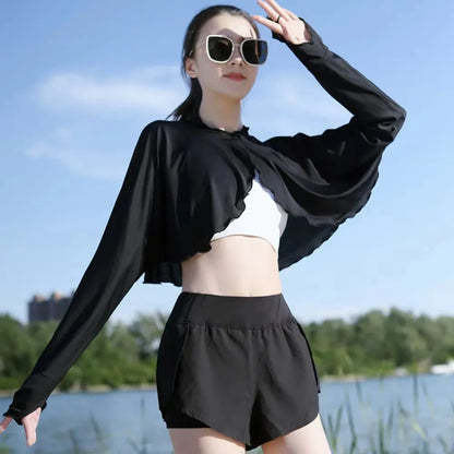 New Casual Women's Sunscreen Shawl Solid Color Breathable Sunscreen Capes Long-sleeve Ice Silk Thin Coat Summer Outdoor