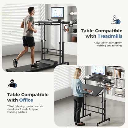 MCQ 23.6 Inch Rolling Standing Computer Desk Mobile Ergonomic Height Adjustable Computer Desk Corner Gaming Desk Gaming Table for Home Office Use Workstation
