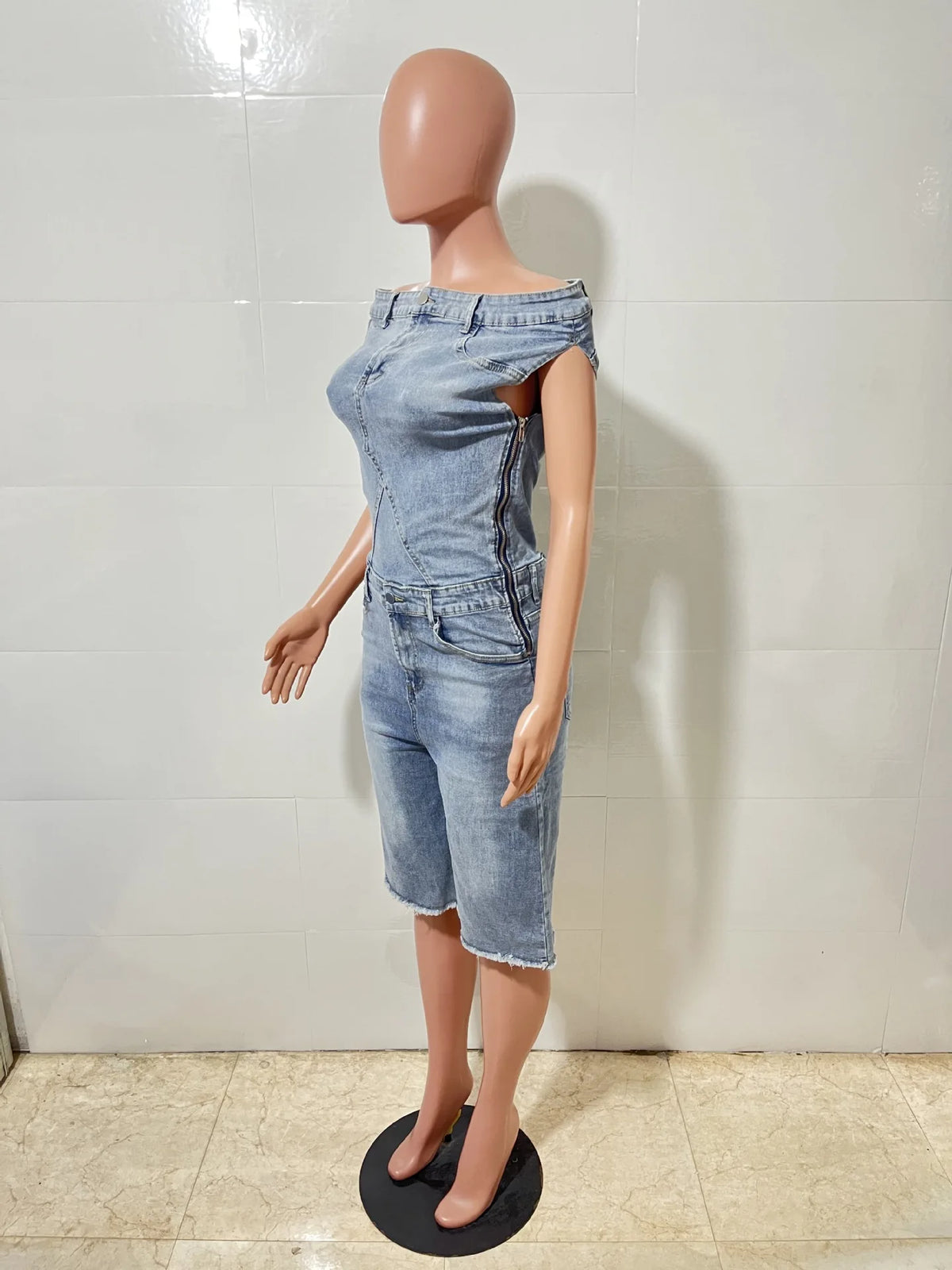 Jumpsuits Women Denim One Piece Short Sleeve Overalls Knee Length Pants Tight Waist Rompers Y2k Streetwear Slash Neck 2026