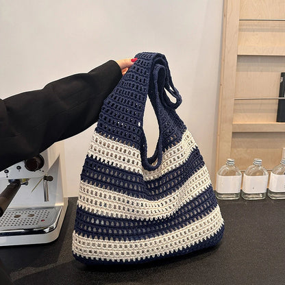 Wool Plush Woven Women Shoulder Bags Ladies Stripe Designer Knitted Braid Handbags Tote Summer Beach Shopper Purses