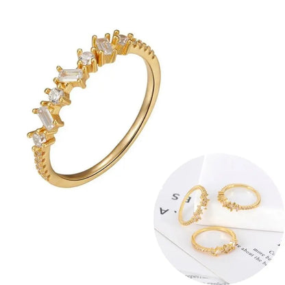 24K Gold Plated Colorful Crystal Gold Rings Turquoise Engagement Wedding Anniversary Ring Light Luxury Fashion Jewelry Gifts A40