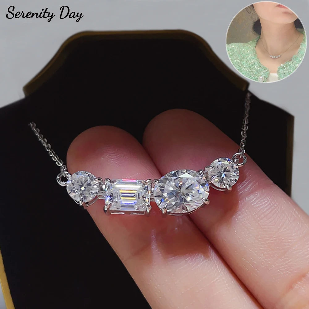 Serenity 5cttw D Color Moissanite Pendant Necklace for Women 100% S925 Sterling Silver Plated 18K Lab Diamond Neck Chain Jewelry