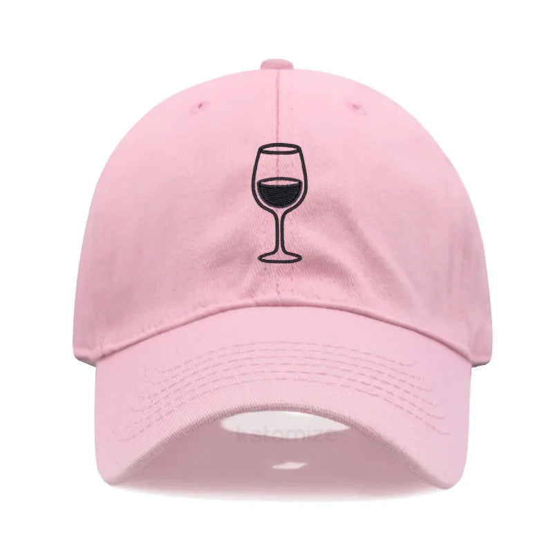 Wine Glass Embroidery Baseball Cap For Men Women Soft Cotton Adjustable Dad Hat Unisex Casual Sport Visor Golf Caps