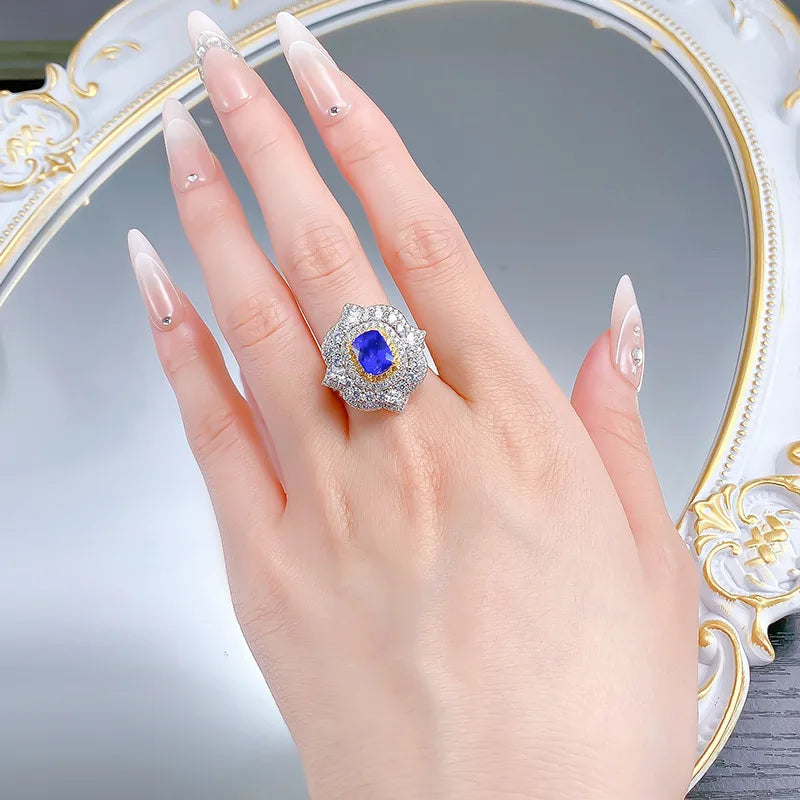 Luxury 18K Solid Platinum PT950 certifid new 6*8mm fat square blue demon cultivation ring high-end jewelry