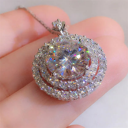 OXTAO Big Moissanite Starry Sky Pendant Necklace 8mm 2ct D VVS1 for Women 14K Gold Filled Wedding Fine Jewelry Charm Necklace