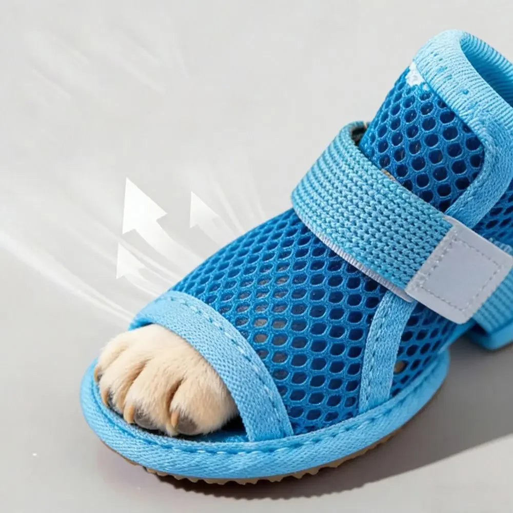 4PC Breathable Mesh Dog Shoes for Small Dogs Summer Pet Sandals Anti Slip Elastic Strap Outdoor Puppy Booties Cute Paw Protector
