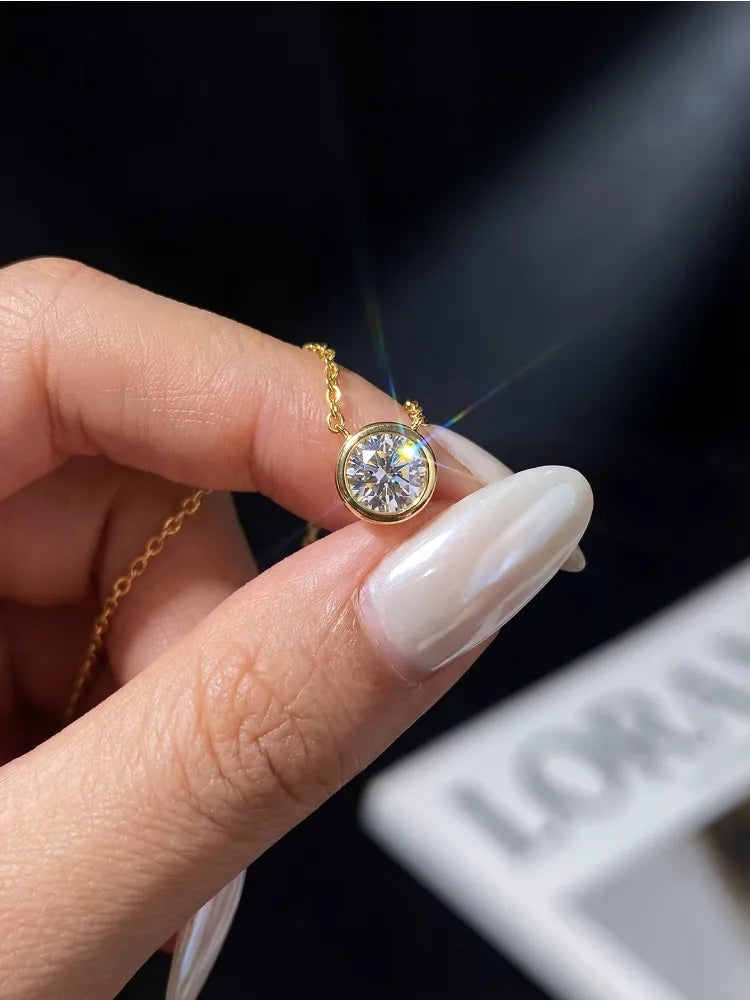 1ct Moissanite Necklace for Woman 925 Sterling Sliver Round Diamond Pendant Engagement Wedding Party Fine Jewely New