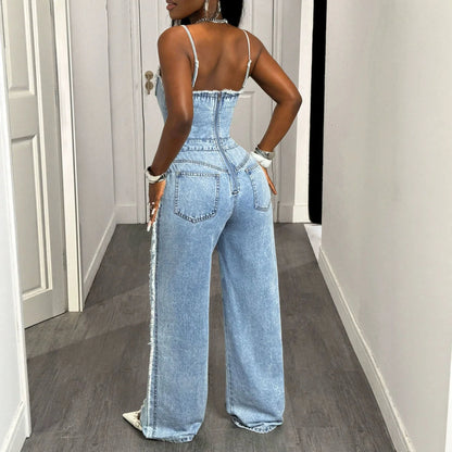 Women Jumpsuits Denim One Piece Strapless Sleeveless Sexy Overalls Long Pants Tight Waist Rompers Y2k Streetwear Work 2026