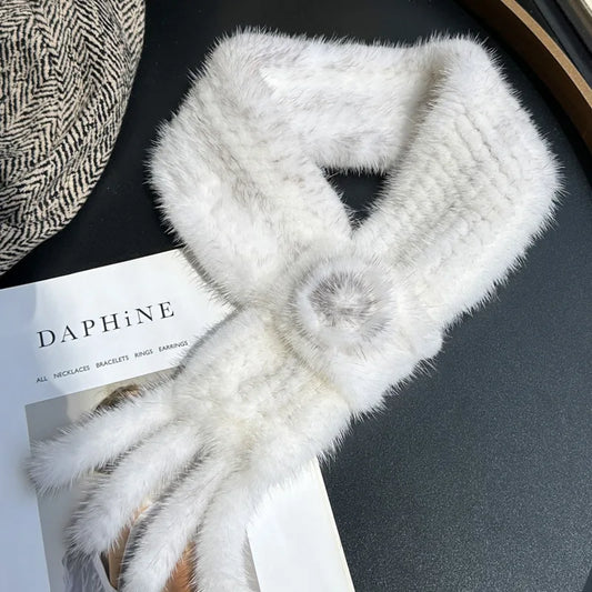 Real Mink Fur Warm Scarf For Women Cross Double-sided Style Knitted Design New Fashion Elegant Mink Fur Accessories Scarves