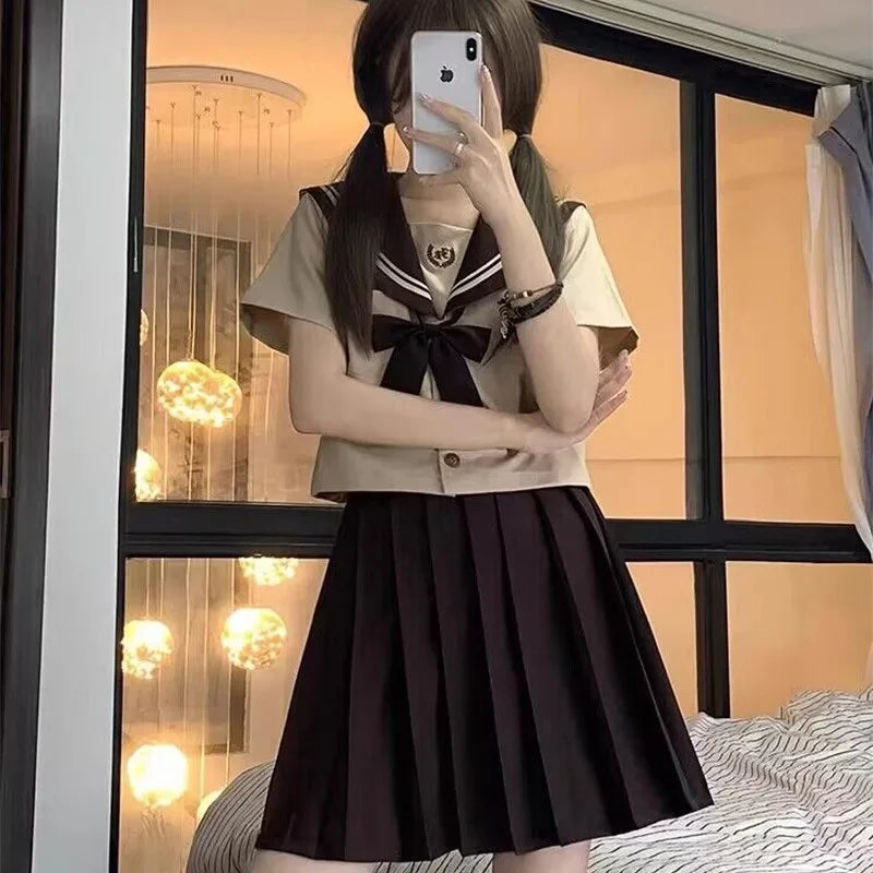 Student JK Uniform Women's High School Korean Chinese School Uniforms Navy Sailor Outfit Short Sleeve Suit Japan Seifuku Girl