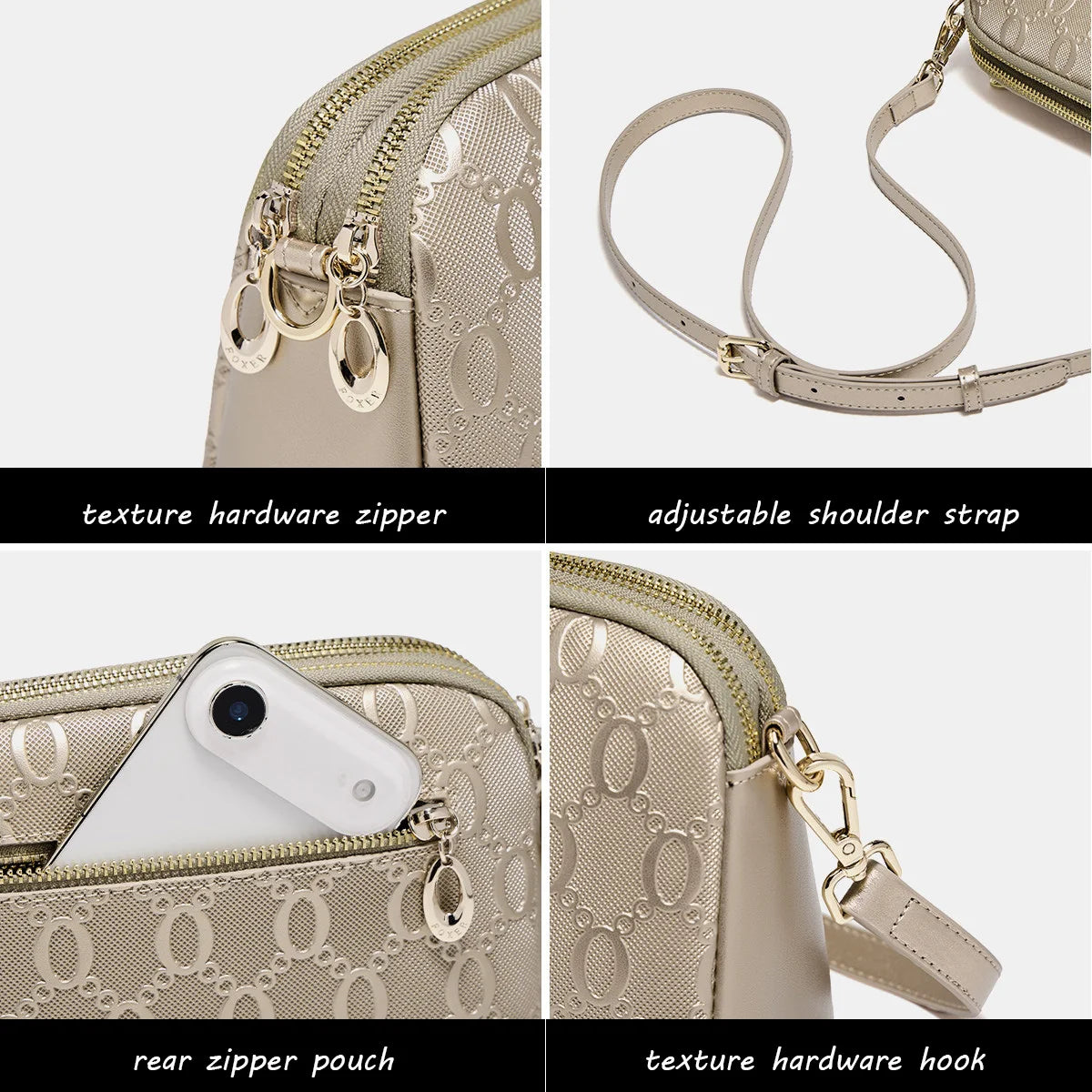 FOXER Elegant Women's Shoulder Bag Split Leather Lady Crossbody Bag Fashion Monogram Print Large Capacity Purse