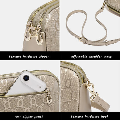 FOXER Elegant Women's Shoulder Bag Split Leather Lady Crossbody Bag Fashion Monogram Print Large Capacity Purse
