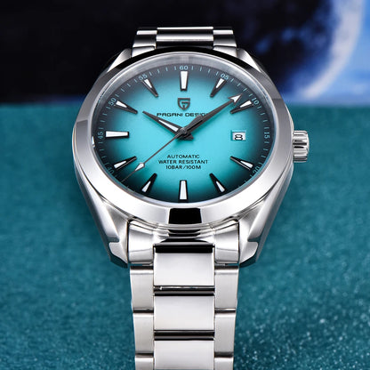 PAGANI DESIGN Men Automatic MechanicalWatch Stainless Steel Bracelet 100M Waterproof Luminous Date Business Dress Wristwatch+Box