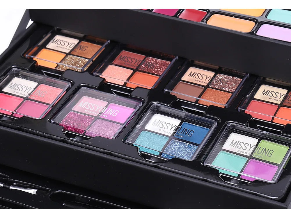 Portable Makeup Case Set Eyeshadow Lipstick Eyeliner Lip Liner Blush Complete Facial Cosmetic Kit, Ideal Holiday Gift Makeup Set