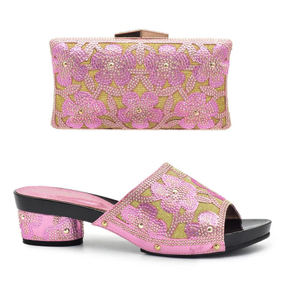 New Arrival Green Color Nigerian Shoes and Matching Bags Set Italian Ladies Shoes and Bags To Match Set Decorated with Rhinstone