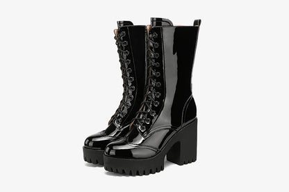 10cm Small Size 32-43 Fall Winter Genuine Leather Boots Platform Shoes 2026 Womens Block High Heels Mid Leg Boots Office Model