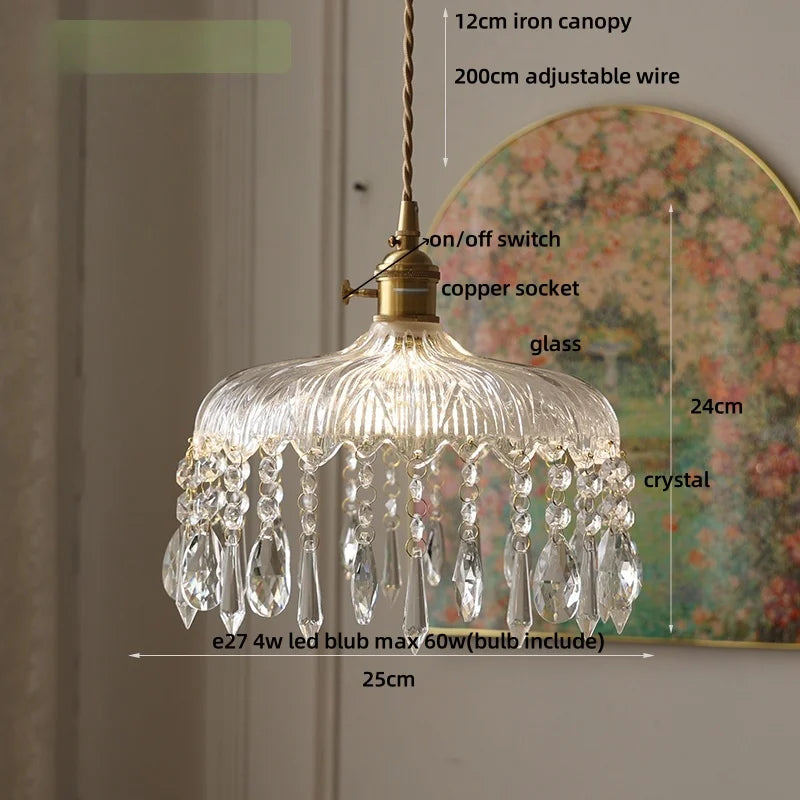 IWHD Knob Switch LED Pendant Lamp Bedroom Restaurant Cafe Luxury Crystal Glass Nordic Modern Interior Home Decor Hanging Lights