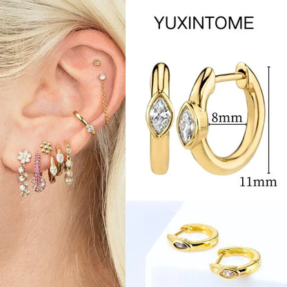 White Color Zircon Hoop Earrings 925 Sterling Silver Needle Cross/Star/Flower/Water Drop Pendant Gold Earrings Luxury Jewelry